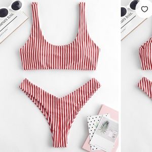 NWT red strip scoop neck high waist zaful bikini